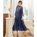 ダークブルー | パーティードレス ワンピース レース切替 ロング丈 | DRESS+