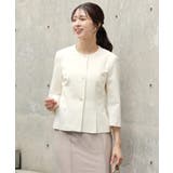 ホワイト | スリット入りノーカラージャケット | DRESS+