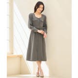 チャコール | フォーマル ワンピース オフィスカジュアル 袖あり | DRESS+