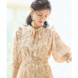 ベージュ | ワンピース 花柄 レトロ柄 半袖 プリーツ ミモレ丈 | DRESS+