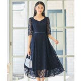 ネイビー | ワンピース ドレス レースミモレ丈 総レース 結婚式 | DRESS+
