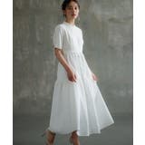 ホワイト | 2素材ドッキングワンピース 半袖 ロング丈 | DRESS+