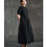 ブラック | 2素材ドッキングワンピース 半袖 ロング丈 | DRESS+