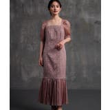 スモークピンク | パーティードレス 2素材ドッキングワンピース | DRESS+