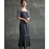 チャコールグレー | パーティードレス 2素材ドッキングワンピース | DRESS+