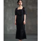 ブラック | パーティードレス 2素材ドッキングワンピース | DRESS+