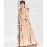 ベージュ | ワンピース ミモレ丈 ノースリーブ ワイドカラー ウエスト切替秋卒業式 成人式 | DRESS+
