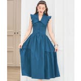 ターコイズブルー | ワンピース ミモレ丈 ノースリーブ ワイドカラー ウエスト切替秋卒業式 成人式 | DRESS+