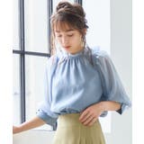 グレイッシュブルー | ブラウス リボンカラー 七分袖 シアー素材 裏地付き卒業式 成人式 | DRESS+