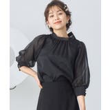 ブラック | ブラウス リボンカラー 七分袖 シアー素材 裏地付き卒業式 成人式 | DRESS+