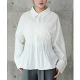 オフホワイト | ウエストシャーリング ペプラムシャツ 長袖 | DRESS+