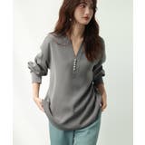 グレー | パール付きキーネックブラウス | SAISON DE PAPILLON 