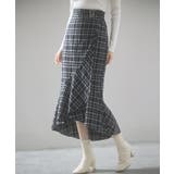 ブラック | ラップ風チェック柄ヘム裾スカート | SAISON DE PAPILLON