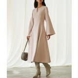 ピンク | パール付きキーネックフレアワンピース | SAISON DE PAPILLON 