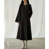 ブラック | パール付きキーネックフレアワンピース | SAISON DE PAPILLON 