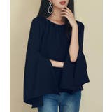 ネイビー | スリットフレアスリーブブラウス | SAISON DE PAPILLON