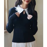 ブラック | レイヤード風バイカラーニットプルオーバー | SAISON DE PAPILLON 