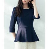 ネイビー | ペプラムデザインパール衿カットソー | SAISON DE PAPILLON 