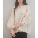 ベージュ | パール付きキーネックふんわりブラウス | SAISON DE PAPILLON