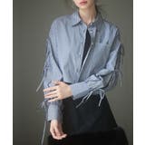 グレー | 袖リボンショート丈ストライプシャツ | SAISON DE PAPILLON