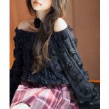 ブラック | 3Dローズフラワー2wayネックトップス | SAISON DE PAPILLON
