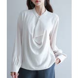 ベージュ | とろみ生地フリル金ボタンブラウス | SAISON DE PAPILLON 