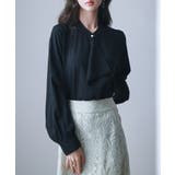 ブラック | とろみ生地フリル金ボタンブラウス | SAISON DE PAPILLON 