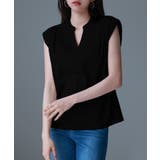 ブラック | スタンドキーネックタックカットソートップス | SAISON DE PAPILLON