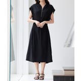 ブラック | 体型カバージップミモレ丈ワンピース | SAISON DE PAPILLON 