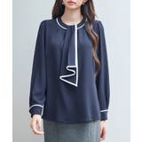 ネイビー | 首元2wayボウタイ配色ブラウス | SAISON DE PAPILLON