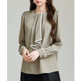 カーキ | 首元2wayボウタイ配色ブラウス | SAISON DE PAPILLON