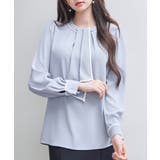 ブルーグレー | 首元2wayボウタイ配色ブラウス | SAISON DE PAPILLON