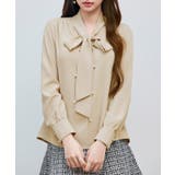 ベージュ | パール付き ボウタイブラウス | SAISON DE PAPILLON