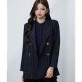 ネイビー | 金ボタンピンストライブテーラードジャケット | SAISON DE PAPILLON