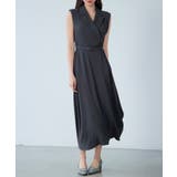 チャコール | テーラードカラーベルト付きフレアワンピース | SAISON DE PAPILLON 