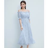 ブルー | オフショルダー花柄シフォンワンピース | SAISON DE PAPILLON 