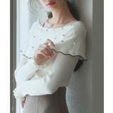 アイボリー | パール＆ビジュスカラップカラーニットプルオーバー | SAISON DE PAPILLON 