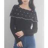 ブラック | パール＆ビジュスカラップカラーニットプルオーバー | SAISON DE PAPILLON 