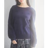 ネイビー | フラワーモチーフ裏起毛ニットプルオーバー | SAISON DE PAPILLON