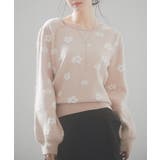 ピンクベージュ | フラワーモチーフ裏起毛ニットプルオーバー | SAISON DE PAPILLON