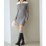 チャコール | ファー襟付き2wayニットワンピース | SAISON DE PAPILLON 