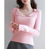 ピンク | リブ編みポロネックニットプルオーバー | SAISON DE PAPILLON