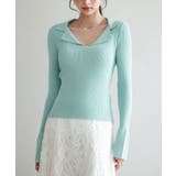 グリーン | リブ編みポロネックニットプルオーバー | SAISON DE PAPILLON