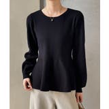 ブラック | クルーネックペプラムニットトップス | SAISON DE PAPILLON