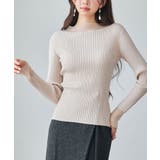 ベージュ | シアドッギング長袖リブニットトップス | SAISON DE PAPILLON