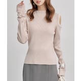 ピンクベージュ | カットアウェイ・ショルダーボトルネックリブニット | SAISON DE PAPILLON