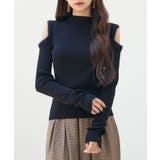 ブラック | カットアウェイ・ショルダーボトルネックリブニット | SAISON DE PAPILLON