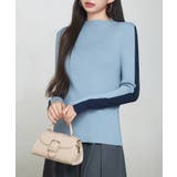 ブルーグレー | 袖配色 ボトル・ネックリブニットプルオーバー | SAISON DE PAPILLON