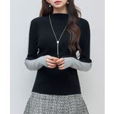 ブラック | 袖配色 ボトル・ネックリブニットプルオーバー | SAISON DE PAPILLON