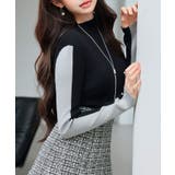 袖配色 ボトル・ネックリブニットプルオーバー | SAISON DE PAPILLON | 詳細画像17